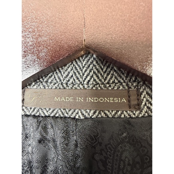 Tasso Elba Men's Gray Herringbone Wool Blend Blazer Coat Elbow Patches L 42-44 - Picture 5 of 16